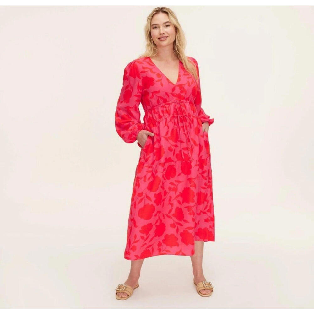NWT Target Kate‎ Spade-Rose Linen long sleeve maxi dress Pink/red XS